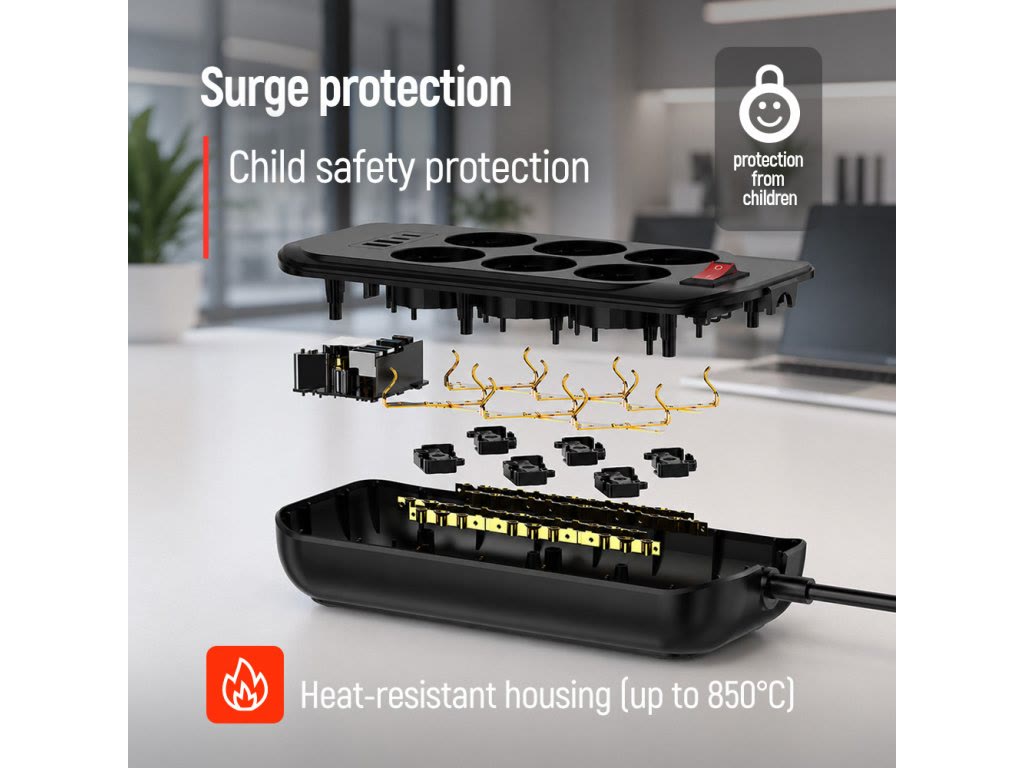 Safe six-socket power strip