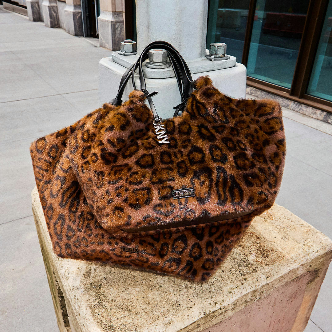 Leopard faux-fur tote with leather handles