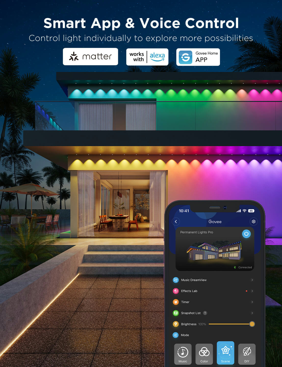 Permanent eave lights you control by voice