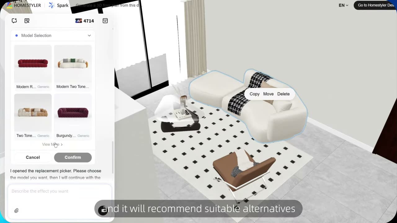 Just say “change the sofa”
