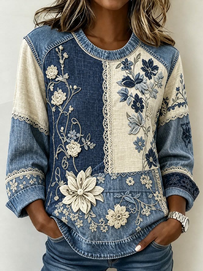Sudadera floral de retazos