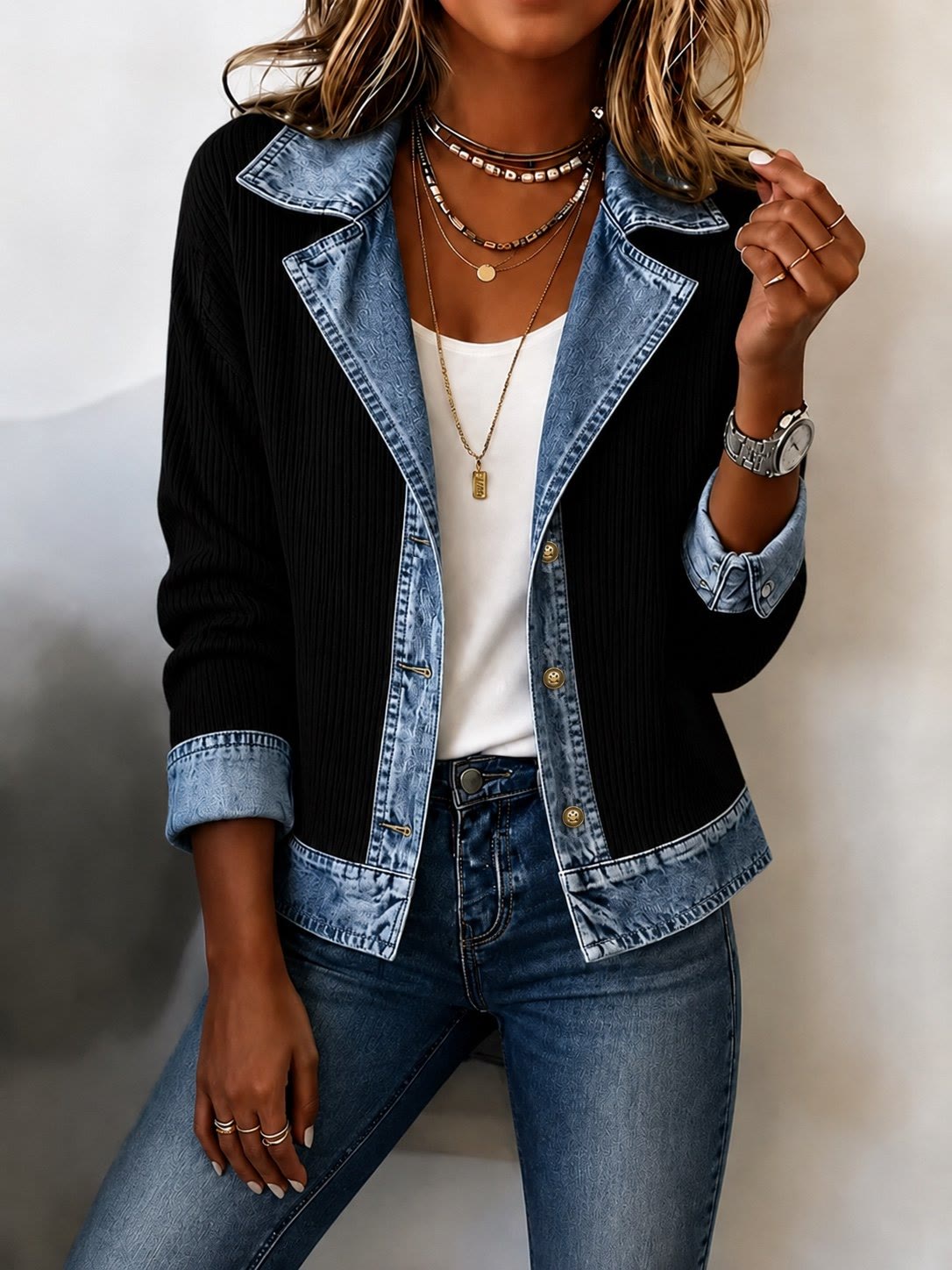 Chaqueta acanalada con detalles vaqueros