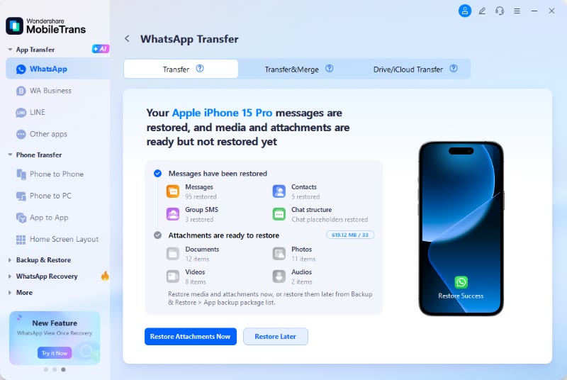 WhatsApp chats arrive in two stages