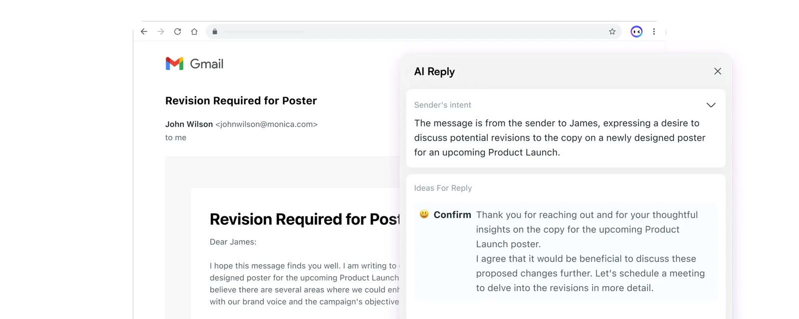 Gmail replies that start from the sender's intent