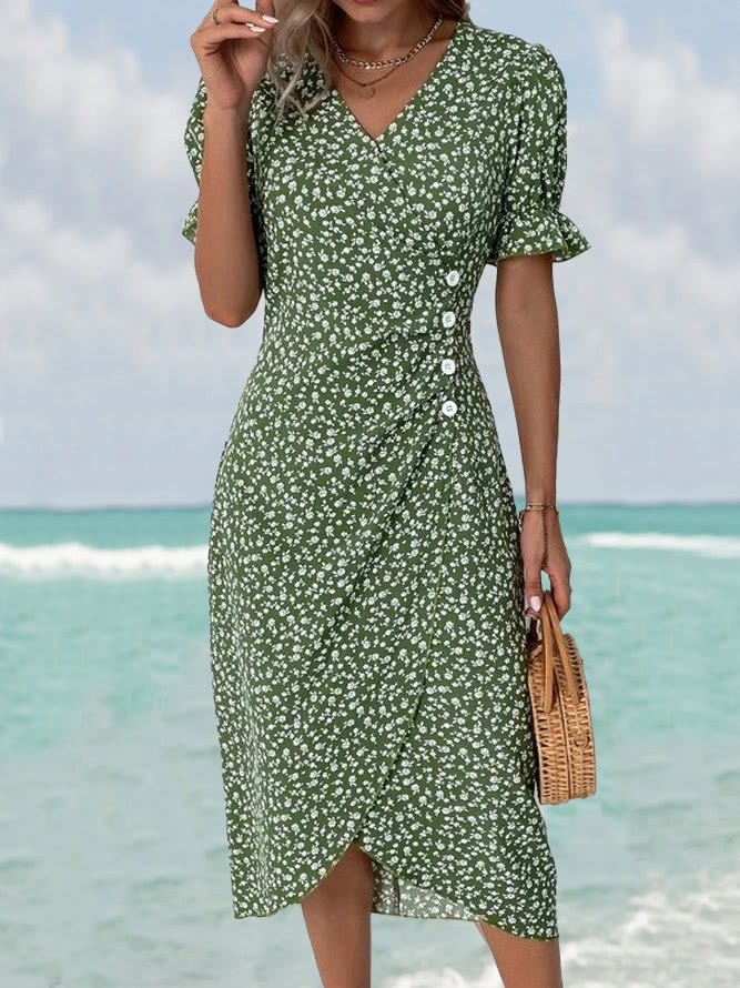 Ditsy-print wrap midi