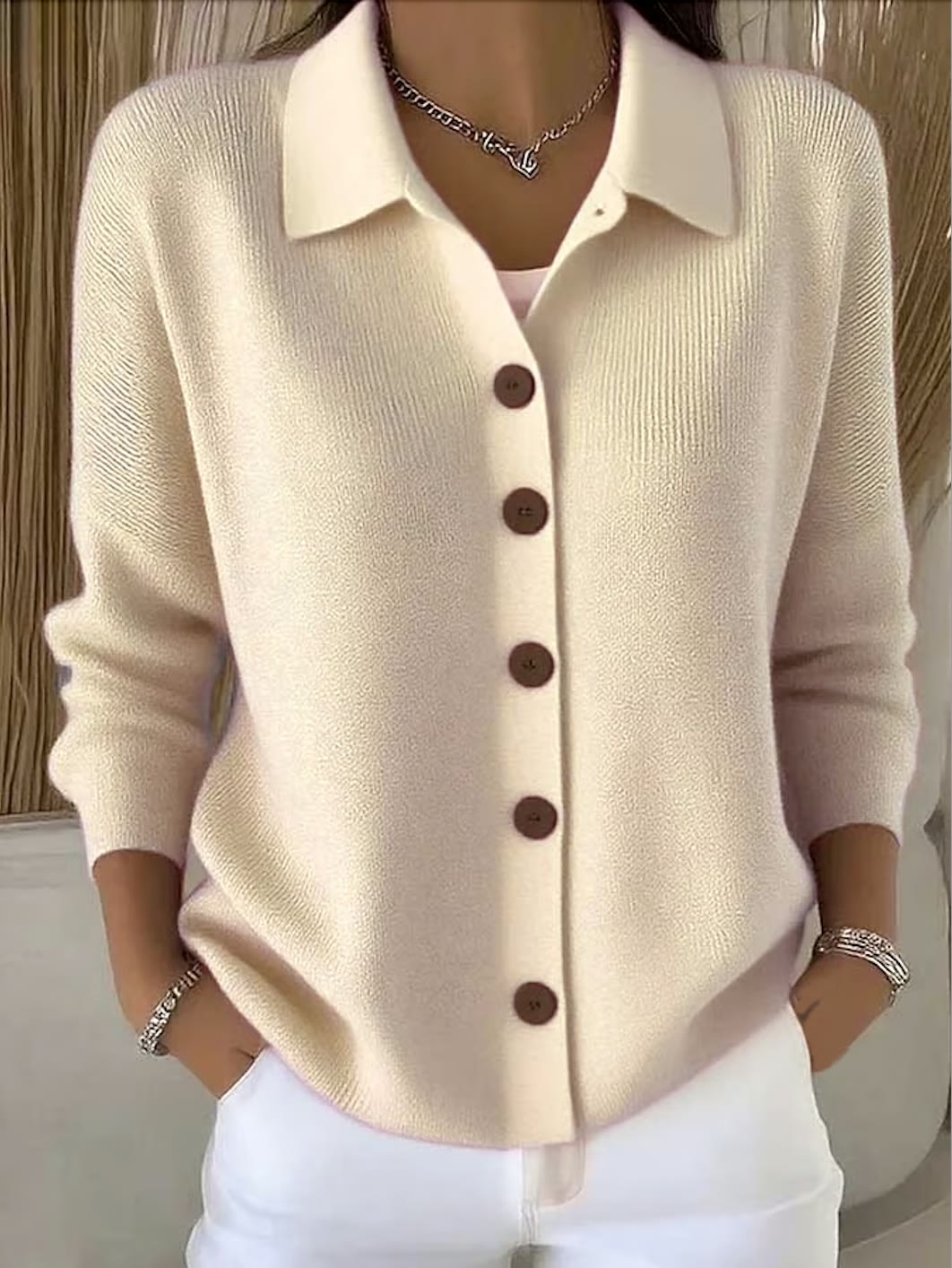 Collared knit cardigans