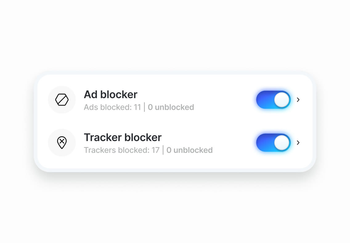 Ad and tracker blocker toggles