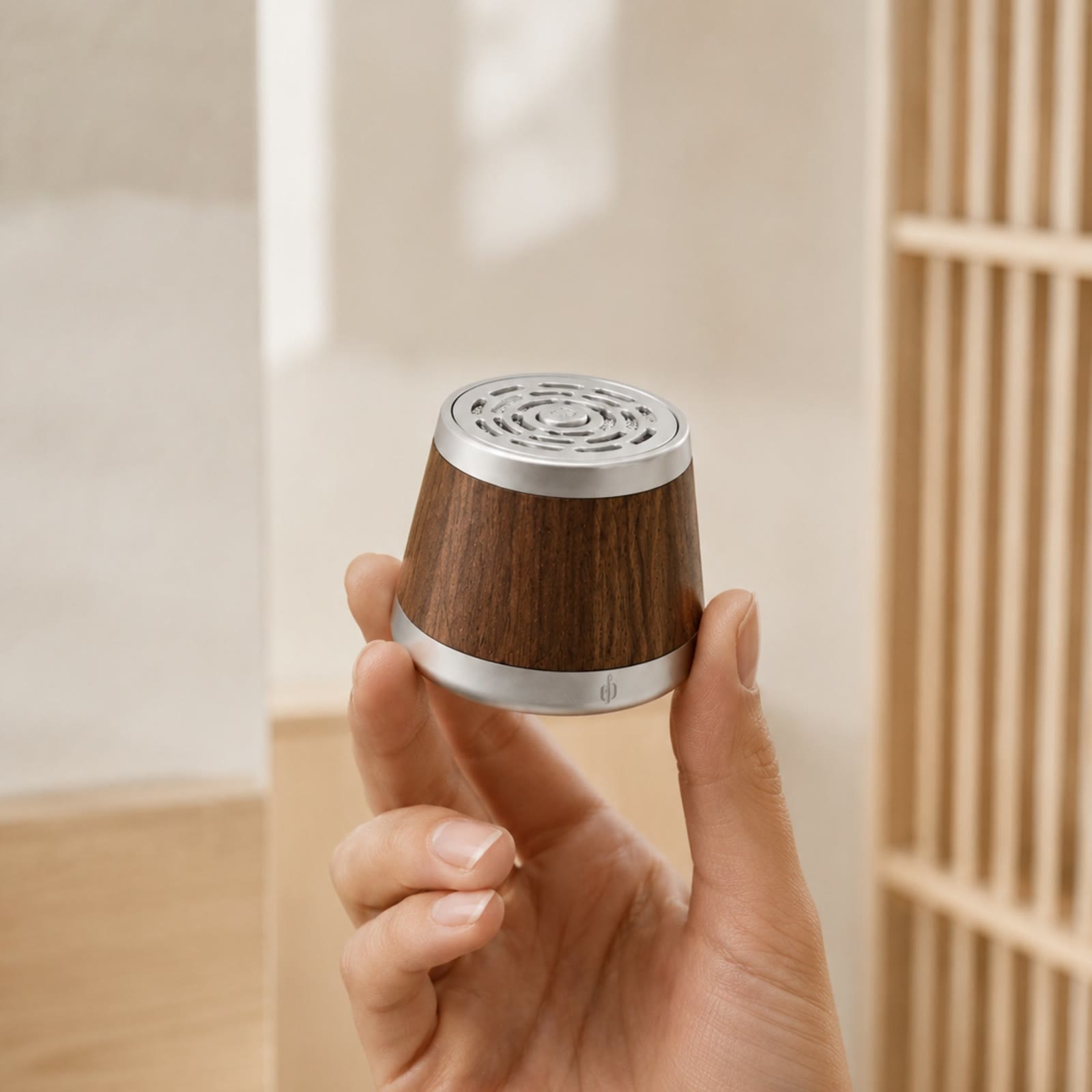 A solid wood speaker the size of your palm