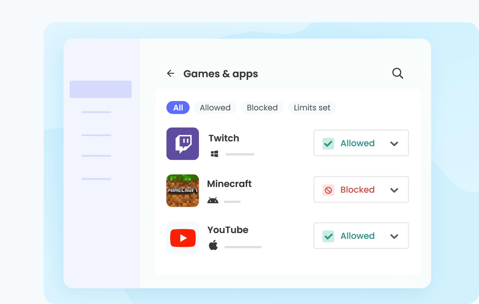 Allow or block, app by app