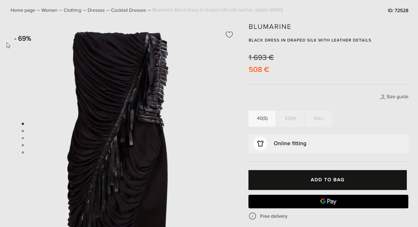 Sale prices with sizes and fitting