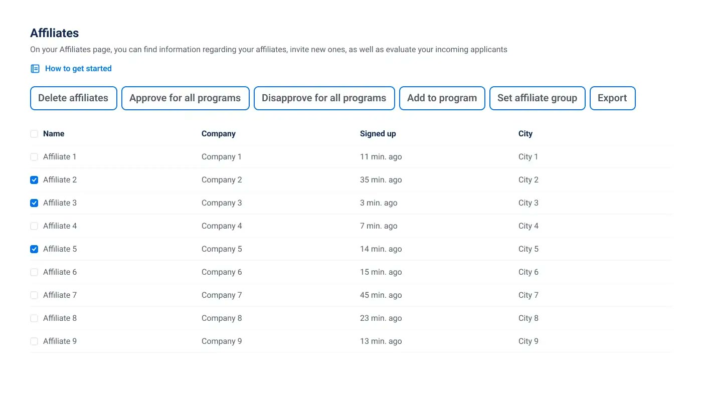 Bulk actions for long partner lists