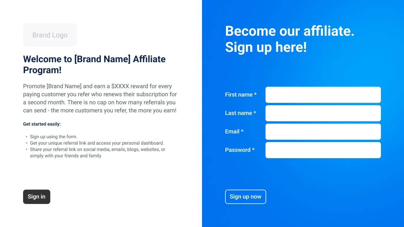 A sign-up page in your own brand