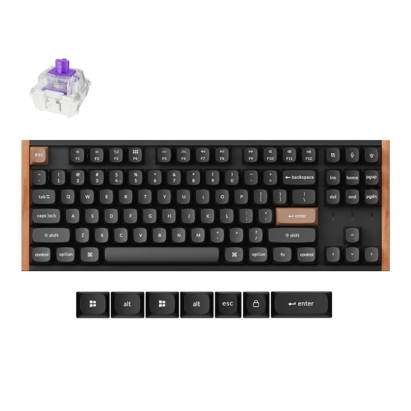 玫瑰木边框的黑色键盘与 Gateron 磁轴