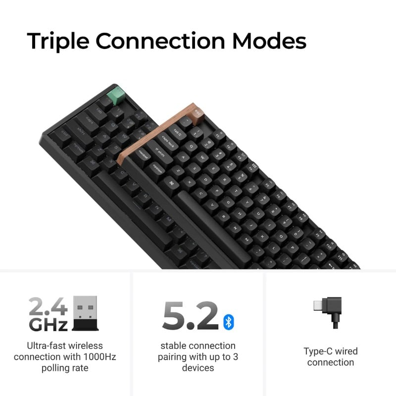 2.4GHz、蓝牙 5.2 与 USB-C 连接方式