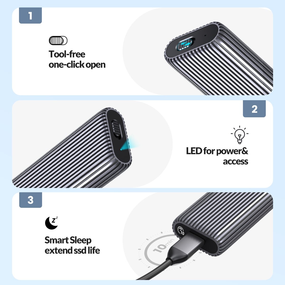 공구 없이 여는 방법, LED, 절전 기능