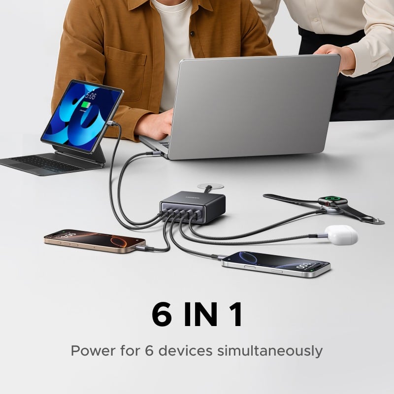 Charging several devices on a desk