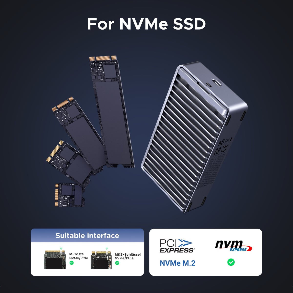 不同长度的 NVMe 固态与硬盘盒