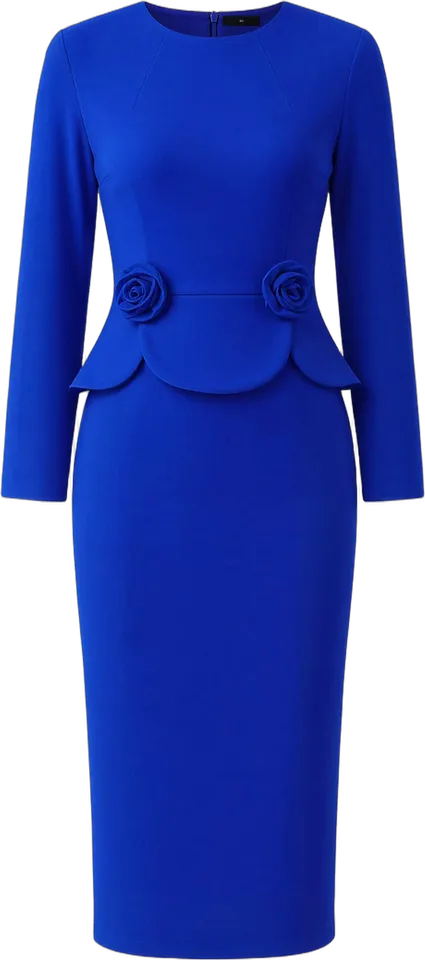 3D floral long sleeve midi sheath dress