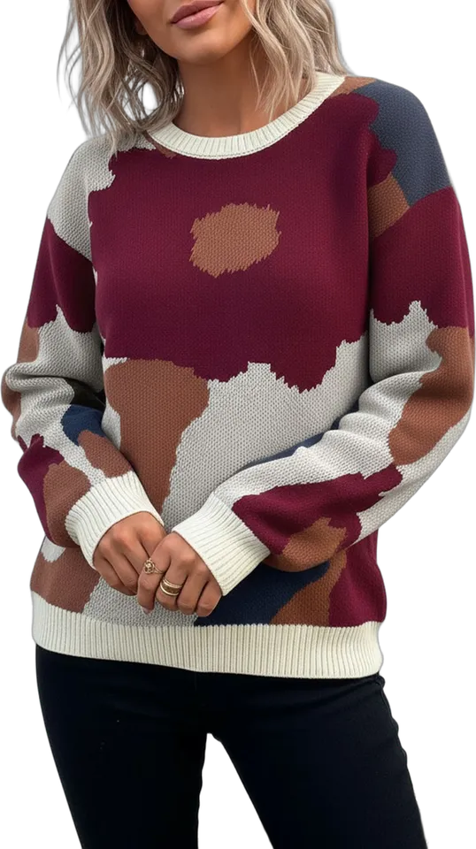 Abstract floral colour-block crew sweater
