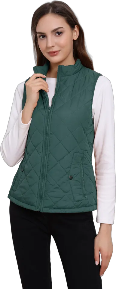 Argyle quilted stand collar gilet