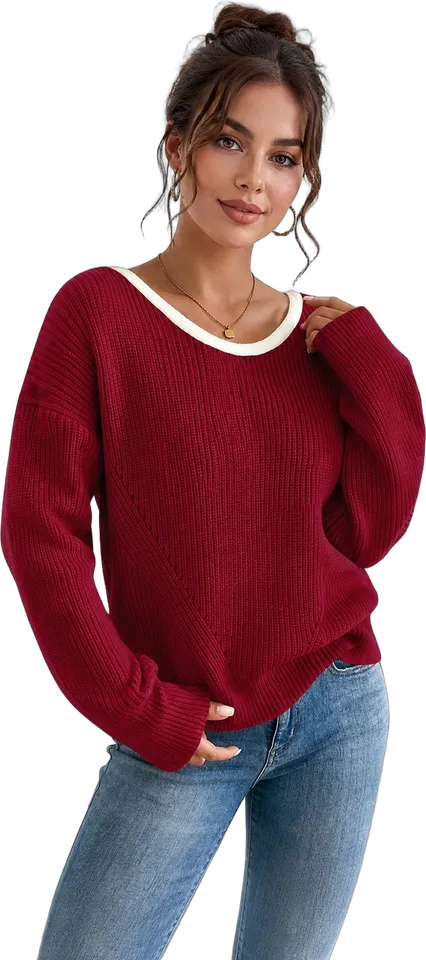 Back bow contrast trim sweater