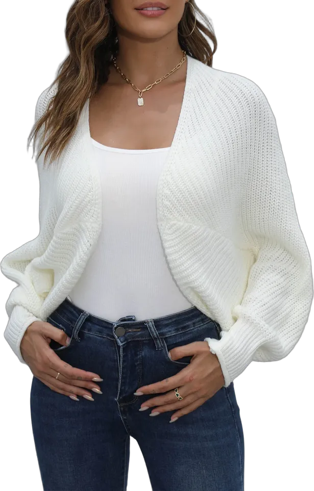 Batwing sleeve open front cropped shrug cardigan