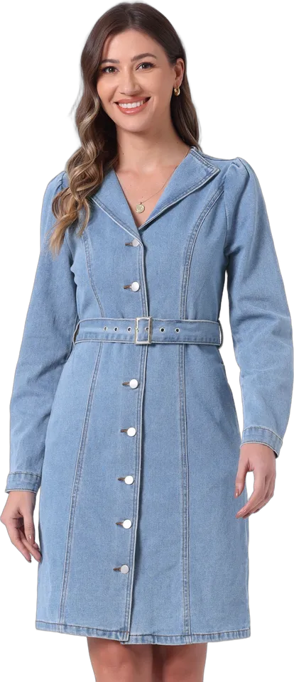 Belted denim shirt dress