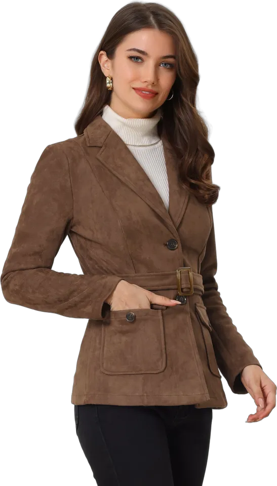 Belted faux suede blazer
