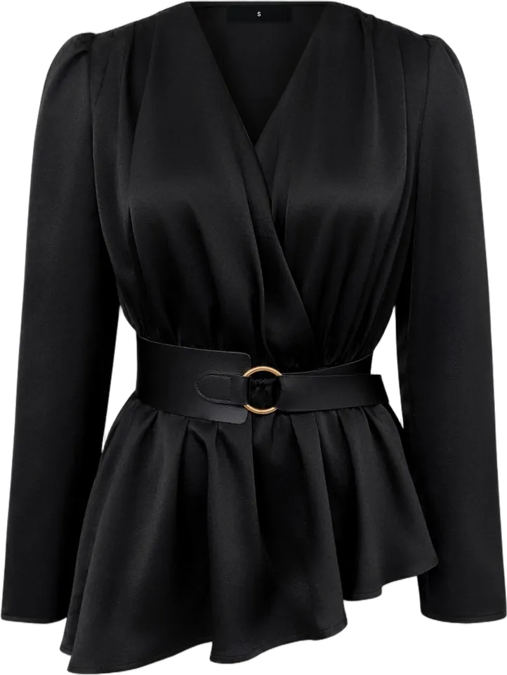 Belted wrap peplum blouse
