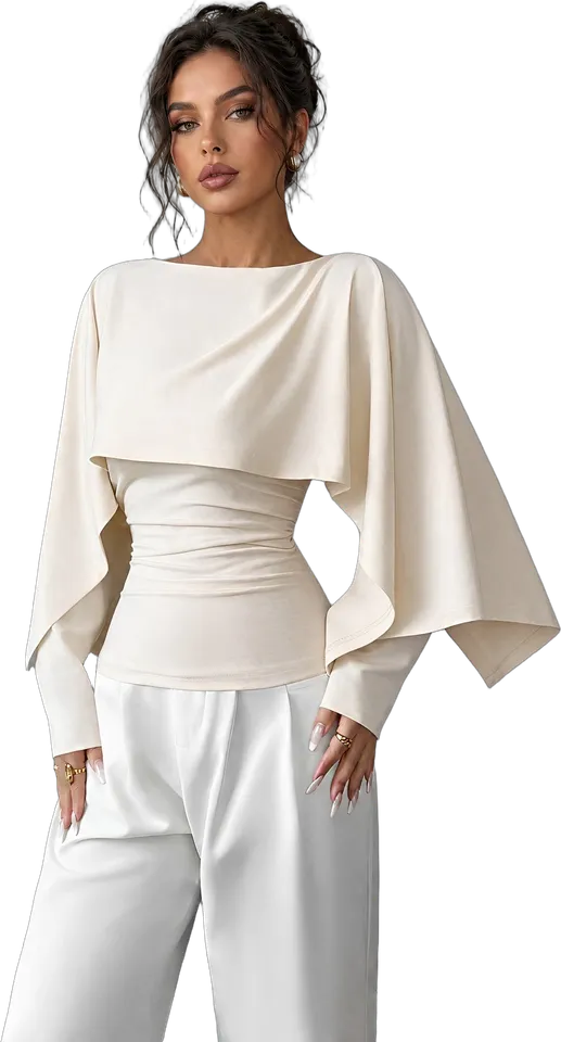 Boat neck cape sleeve blouse