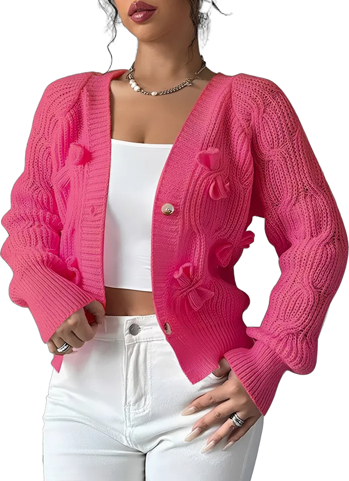 Bow detail cable knit cardigan