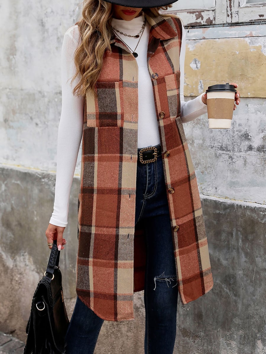 Front view in orange plaid