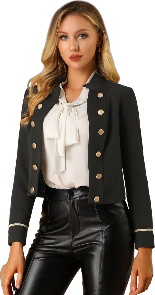 Button-trim stand collar cropped jacket