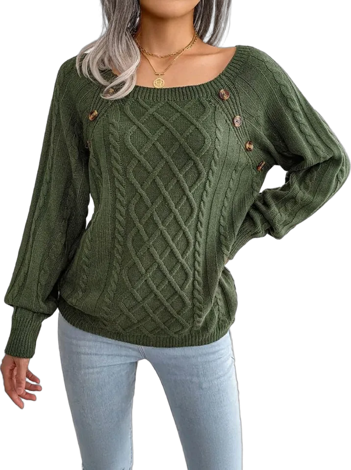Button detail cable knit sweater