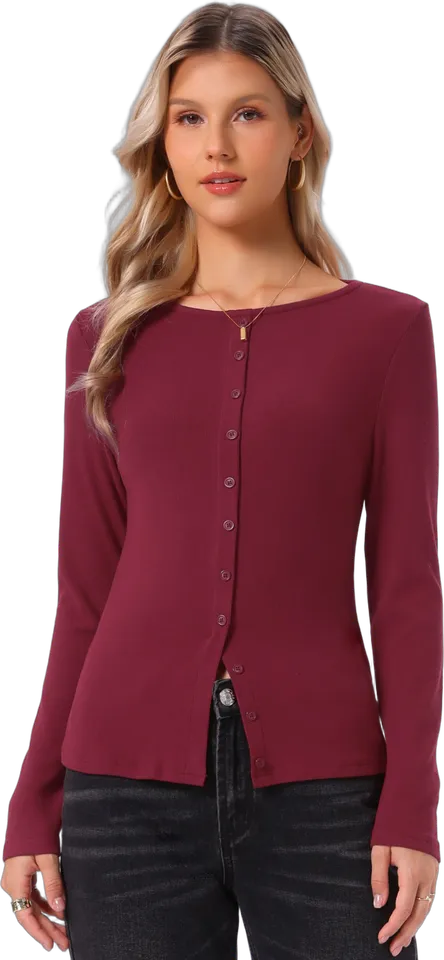 Button front fitted knit top