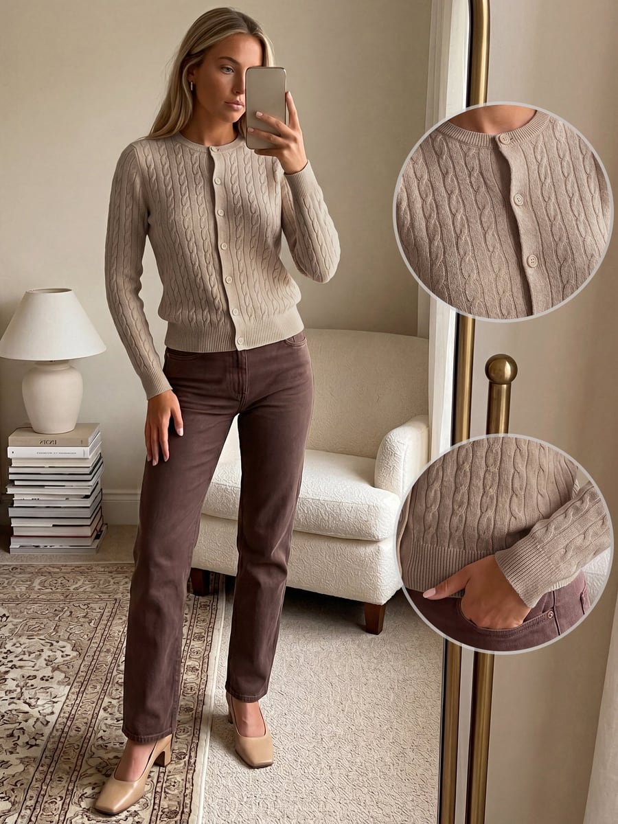 Selfi de cuerpo entero con pantalón marrón