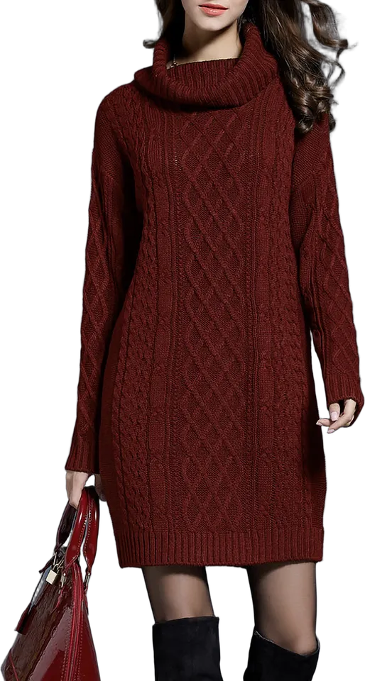Cable knit turtleneck sweater dress