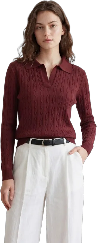 Cable knit polo sweater