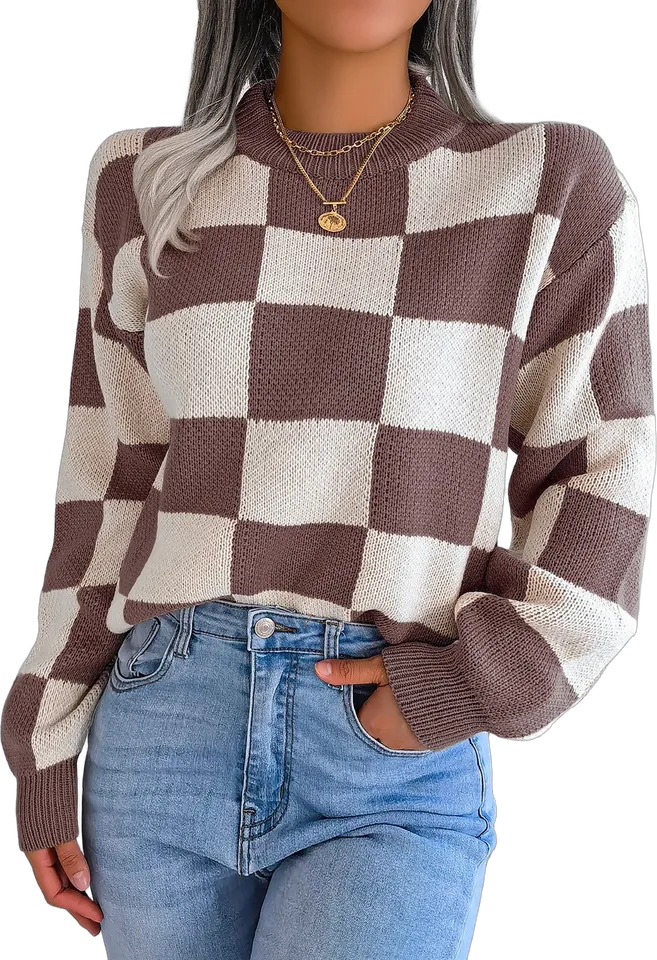 Checkerboard knit pullover