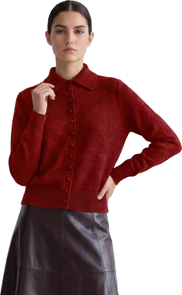Collared button-front soft knit cardigan