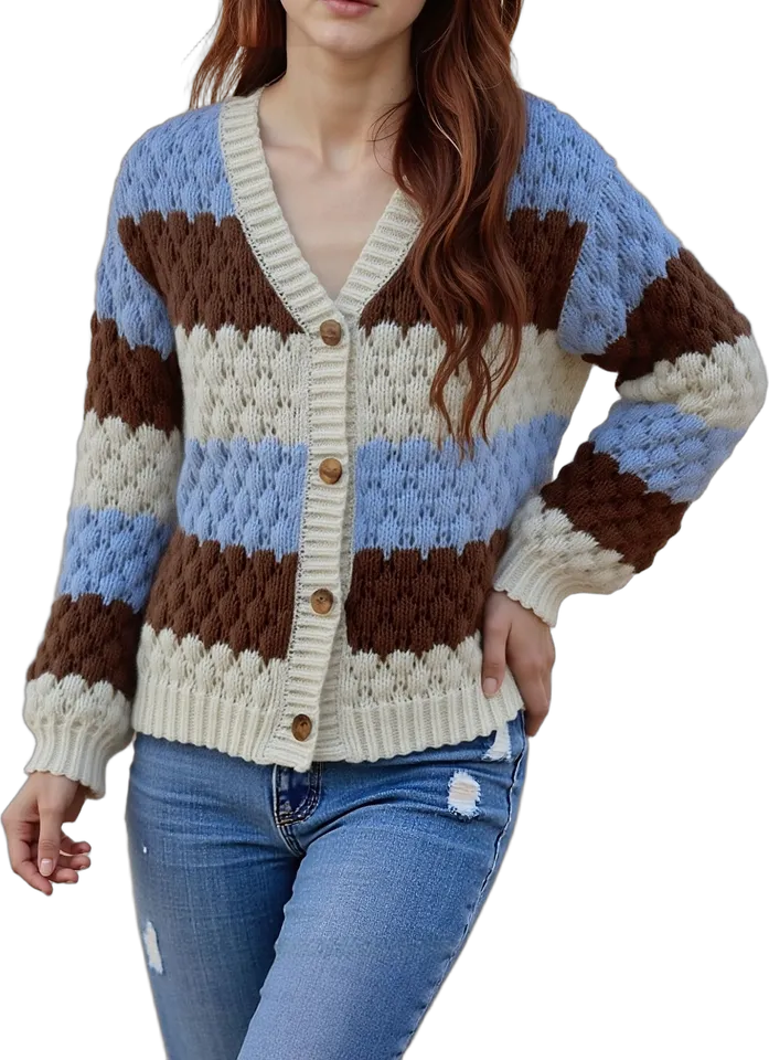 Colorblock stripe knit cardigan