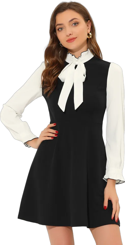 Contrast bow tie neck mini dress