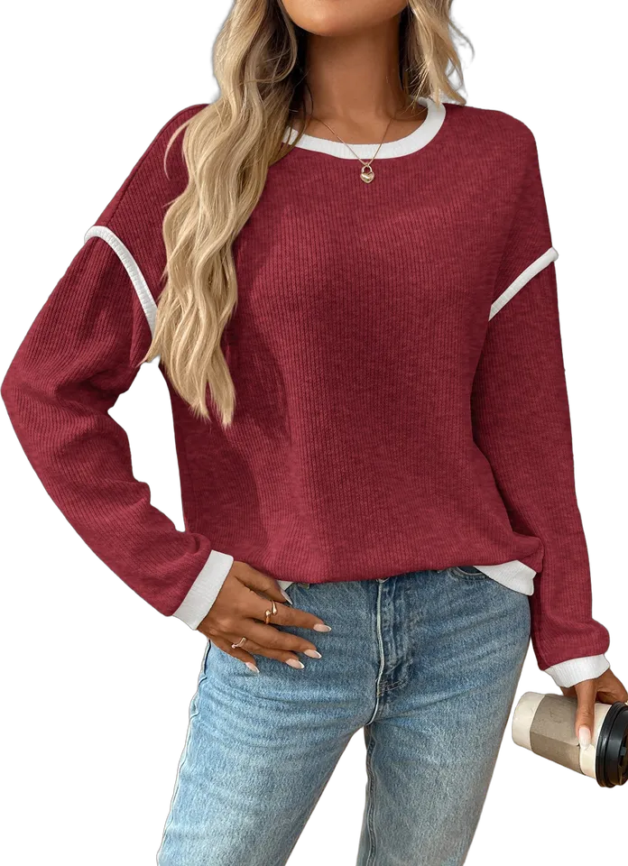 Contrast trim drop shoulder pullover