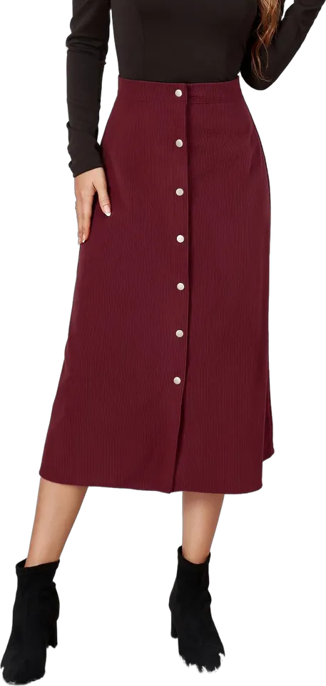 Falda midi de pana con botones delante