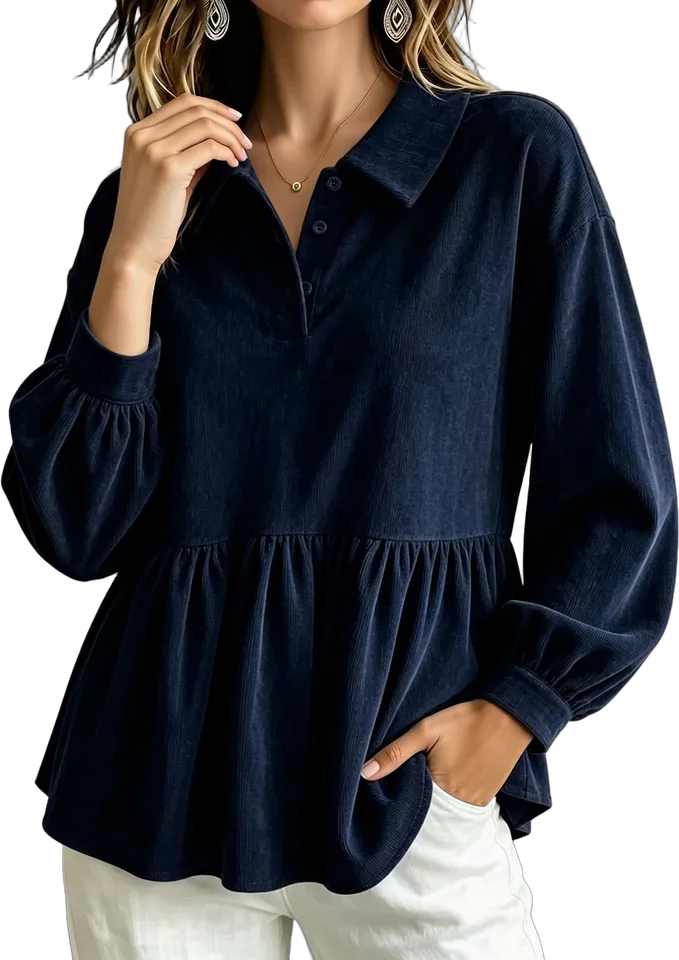 Corduroy lantern sleeve blouse