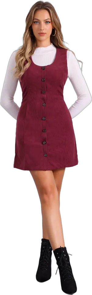 Corduroy button-front pinafore dress