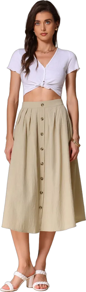 Falda midi de algodón con botones y bolsillos