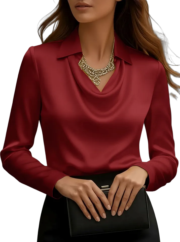 Collared cowl neck satin blouse