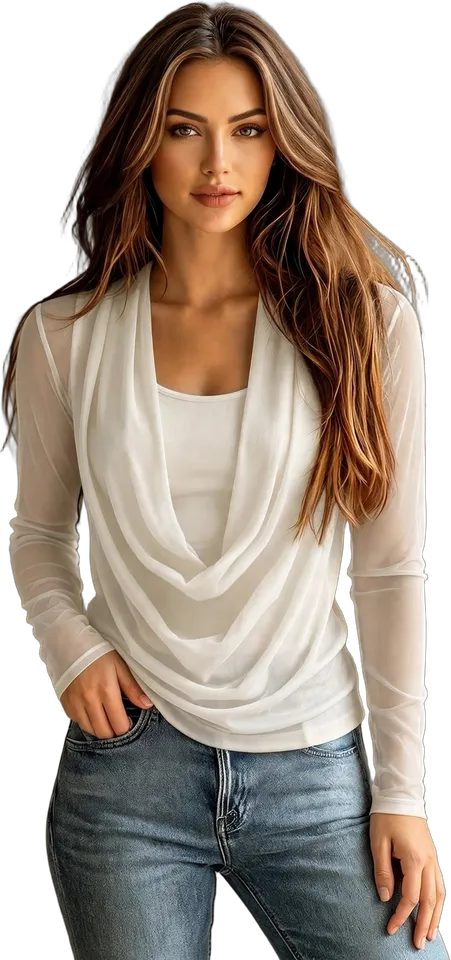 Cowl neck sheer mesh top and cami set