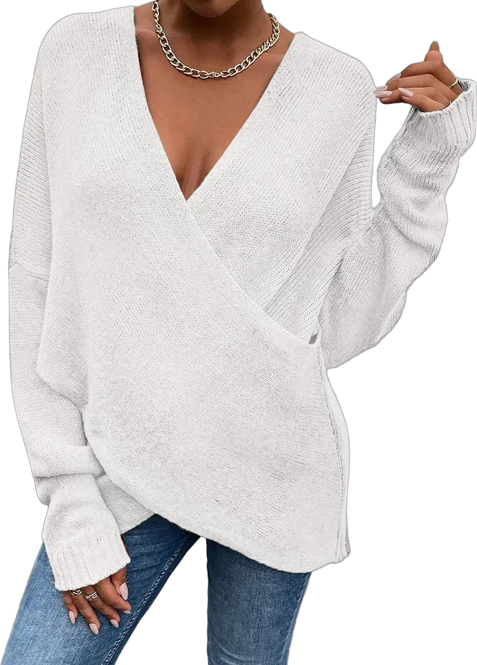 Cross-front V-neck knit sweater